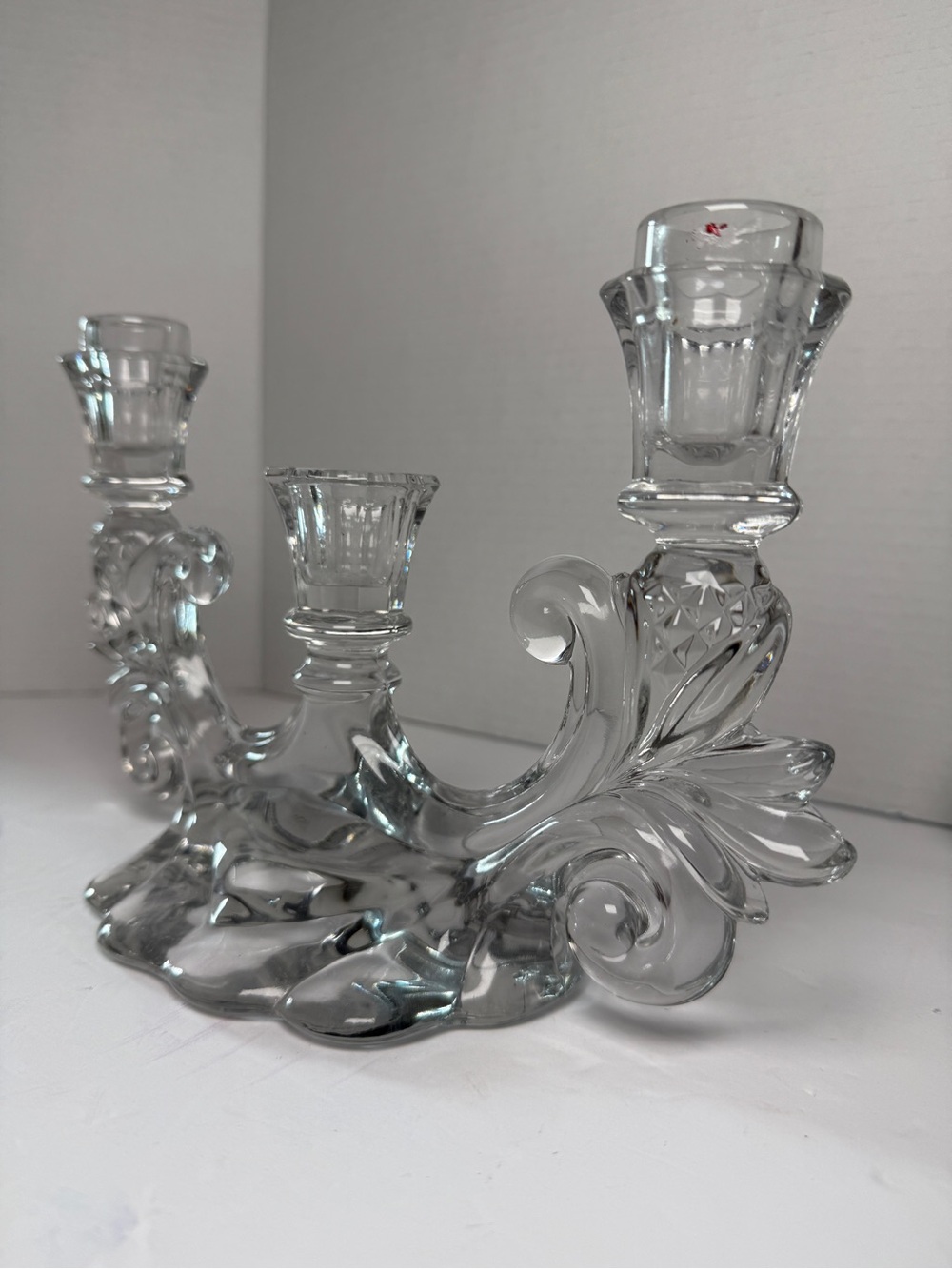 Clear Glass Three-Arm Candlestick Holder - Elegant Home Accent